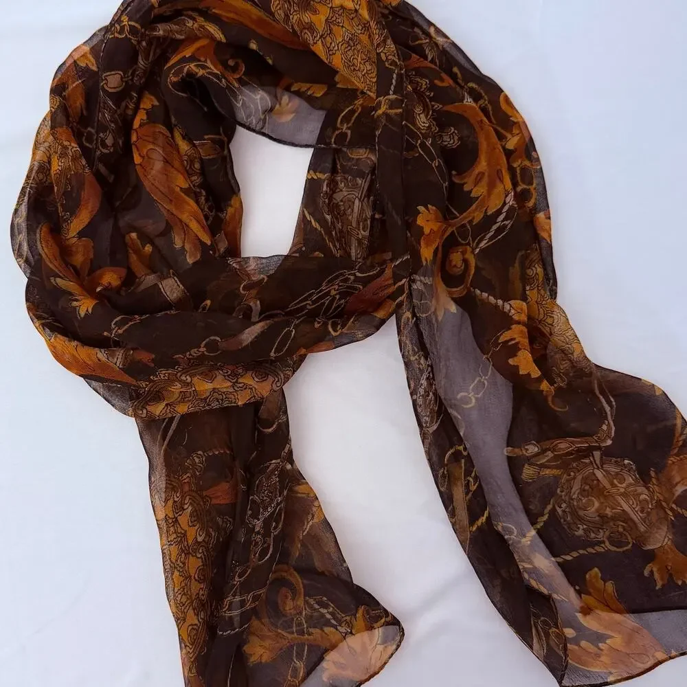 Vintage Brown & Gold Baroque Head Scarf